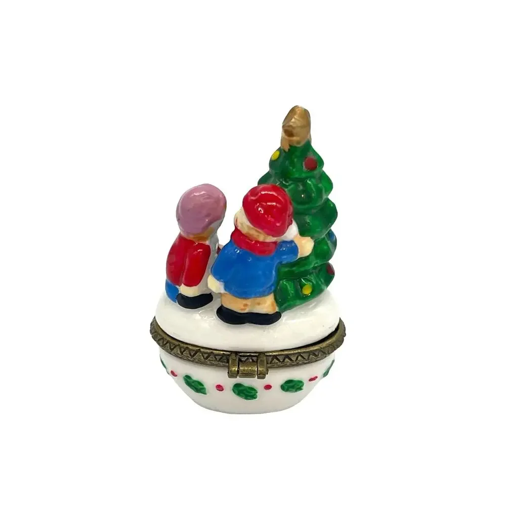 Porcelain Christmas Tree with Children Hinged Trinket Box